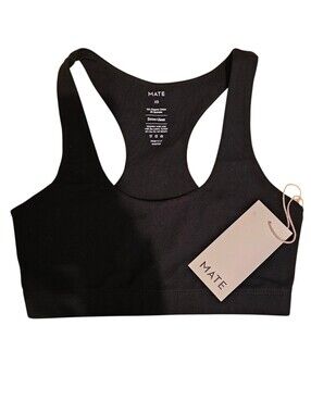 NWT MATE the Label XS Organic Cotton Black Racerback Bra size XS